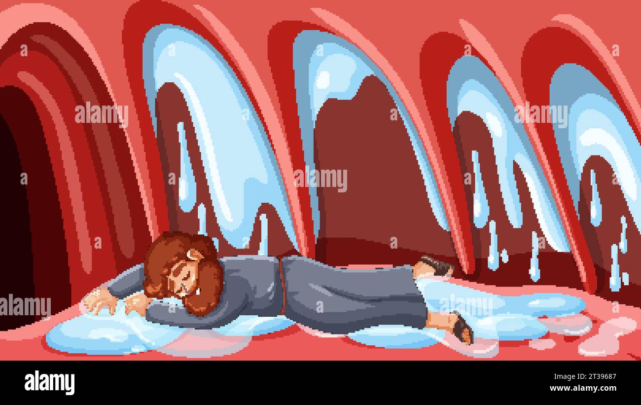 Illustration of Jonah asleep inside the stomach of a big fish Stock Vector