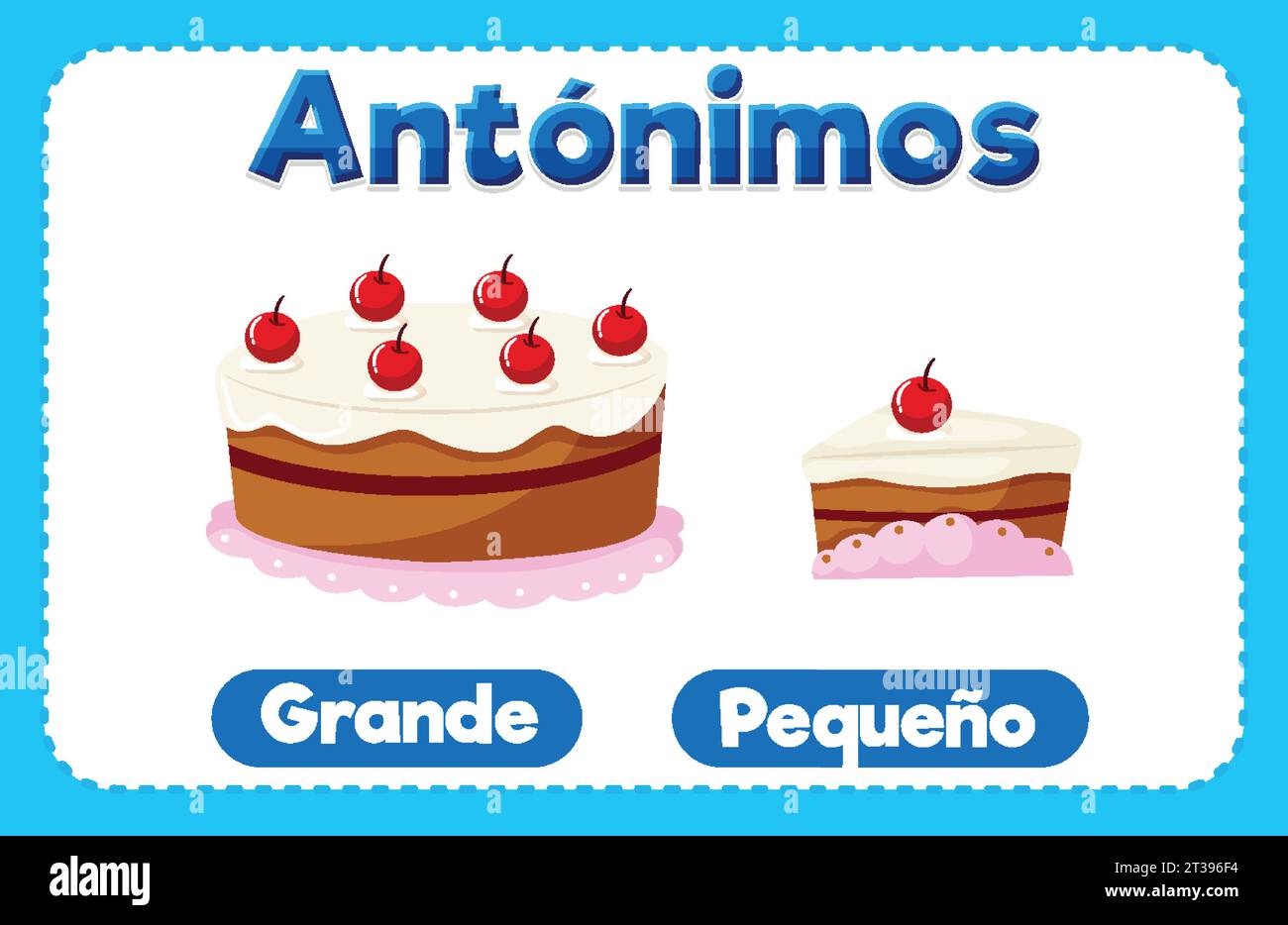 Illustrated word card featuring antonyms in Spanish means big and small Stock Vector Image & Art
