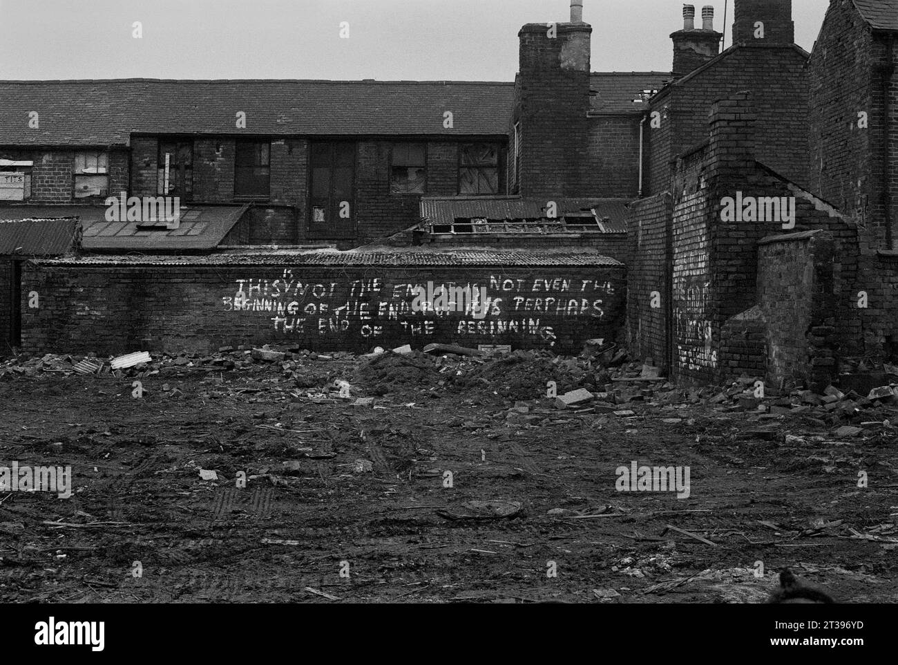 Famous Churchillian saying painted on a wall during the slum clearance ...