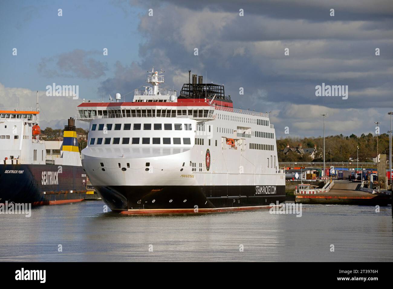 The IOMSPC ferry MANXMAN departing from Heysham Harbour in Lancashire