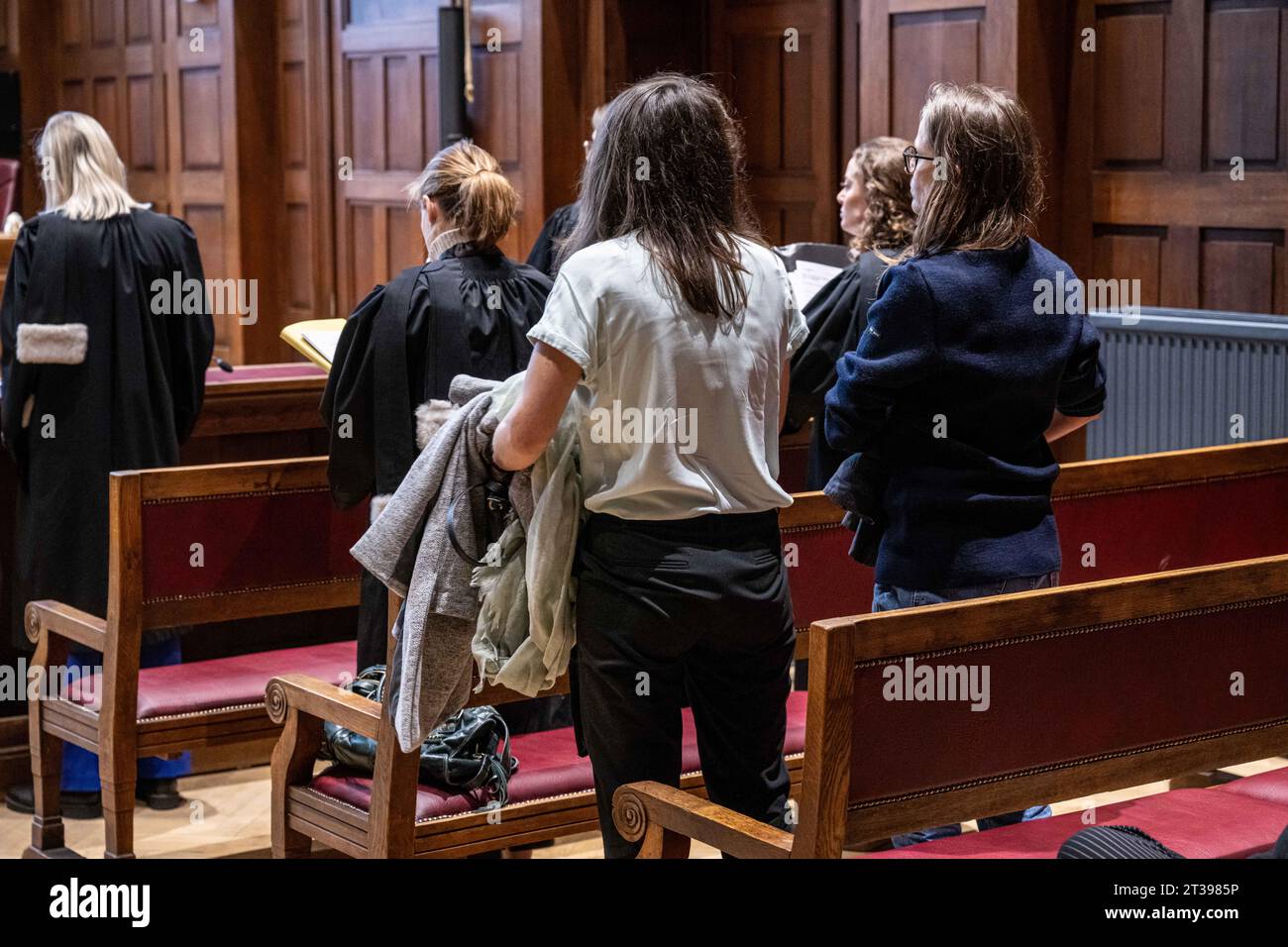 Dendermonde, Belgium. 24th Oct, 2023. Tine Nys' sisters are pictured at the verdict in the retrial of the doctor who euthanized Tine Nys, Tuesday 24 October 2023, before the correctional court of Dendermonde. 38-year-old Nys was given euthanasia in 2010 to release her from severe psychological suffering. Her family didn't agree and took legal action. The doctor was acquitted earlier by the East-Flanders assizes court. BELGA PHOTO JONAS ROOSENS Credit: Belga News Agency/Alamy Live News Stock Photo