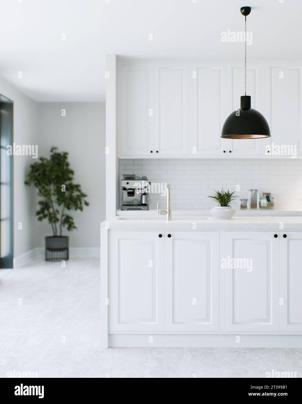 A beautiful kitchen with dark wood cabinets, marble countertops, chairs  sitting at the island, and stainless steel appliances. No brands or names  Stock Photo - Alamy