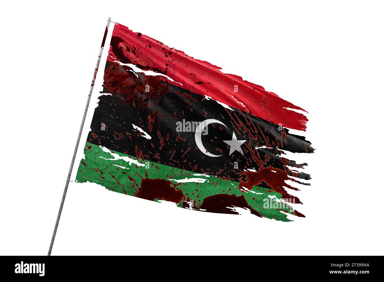 Libya torn flag on transparent background with blood stains Stock Photo ...