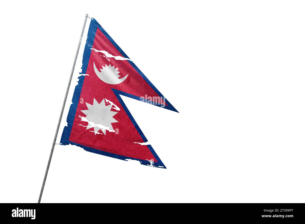 Nepal torn flag on transparent background with blood stains. Stock Photo