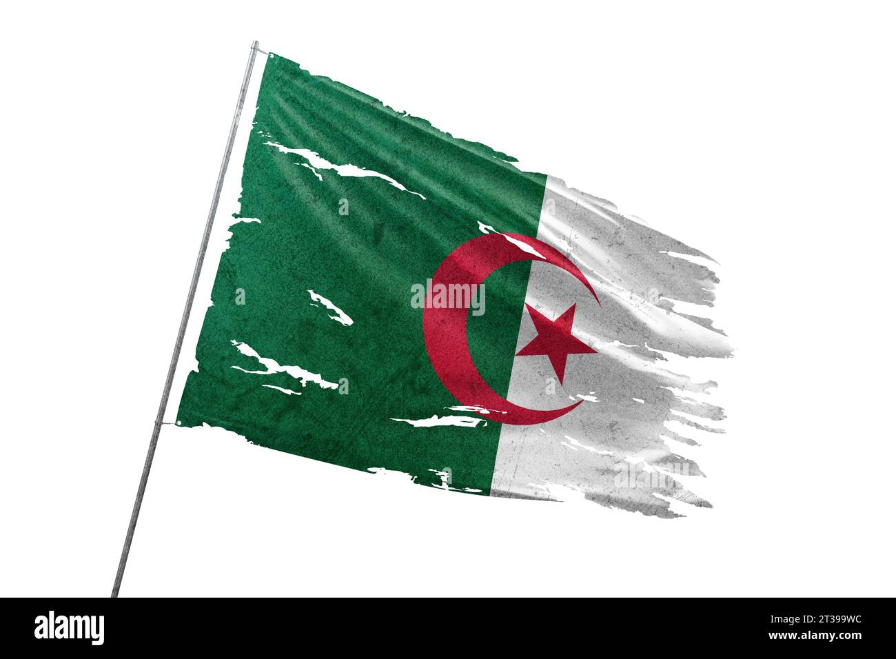 Algeria torn flag on transparent background. Stock Photo