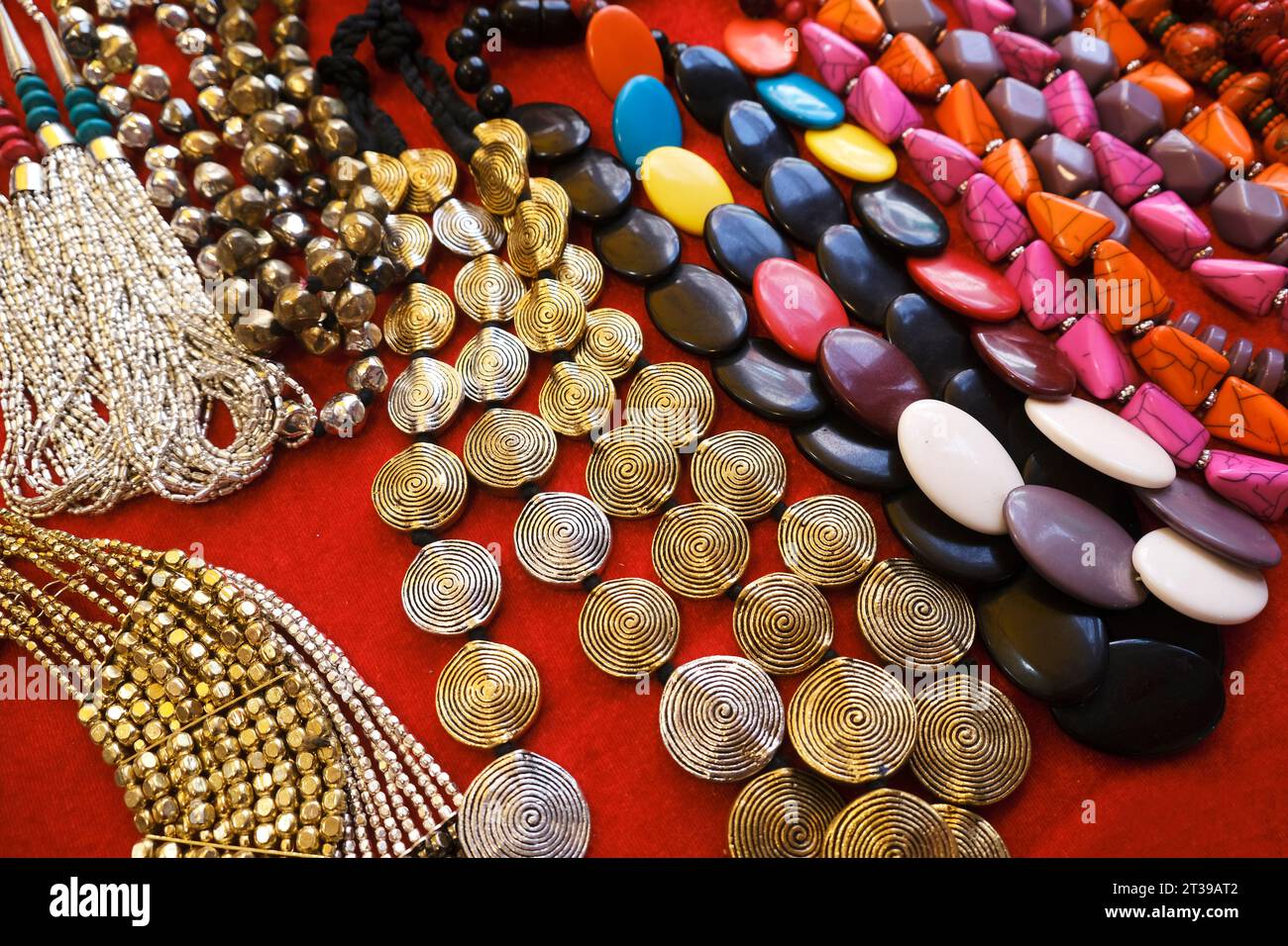 colorful traditional indian jewelry displayed in a street shop for sale