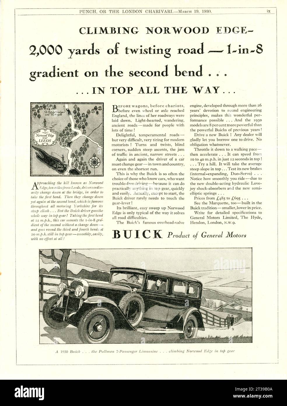 BUICK PULLMAN 7 Passenger Limousine Motor Car 1930 British Magazine Advertisement. Stock Photo