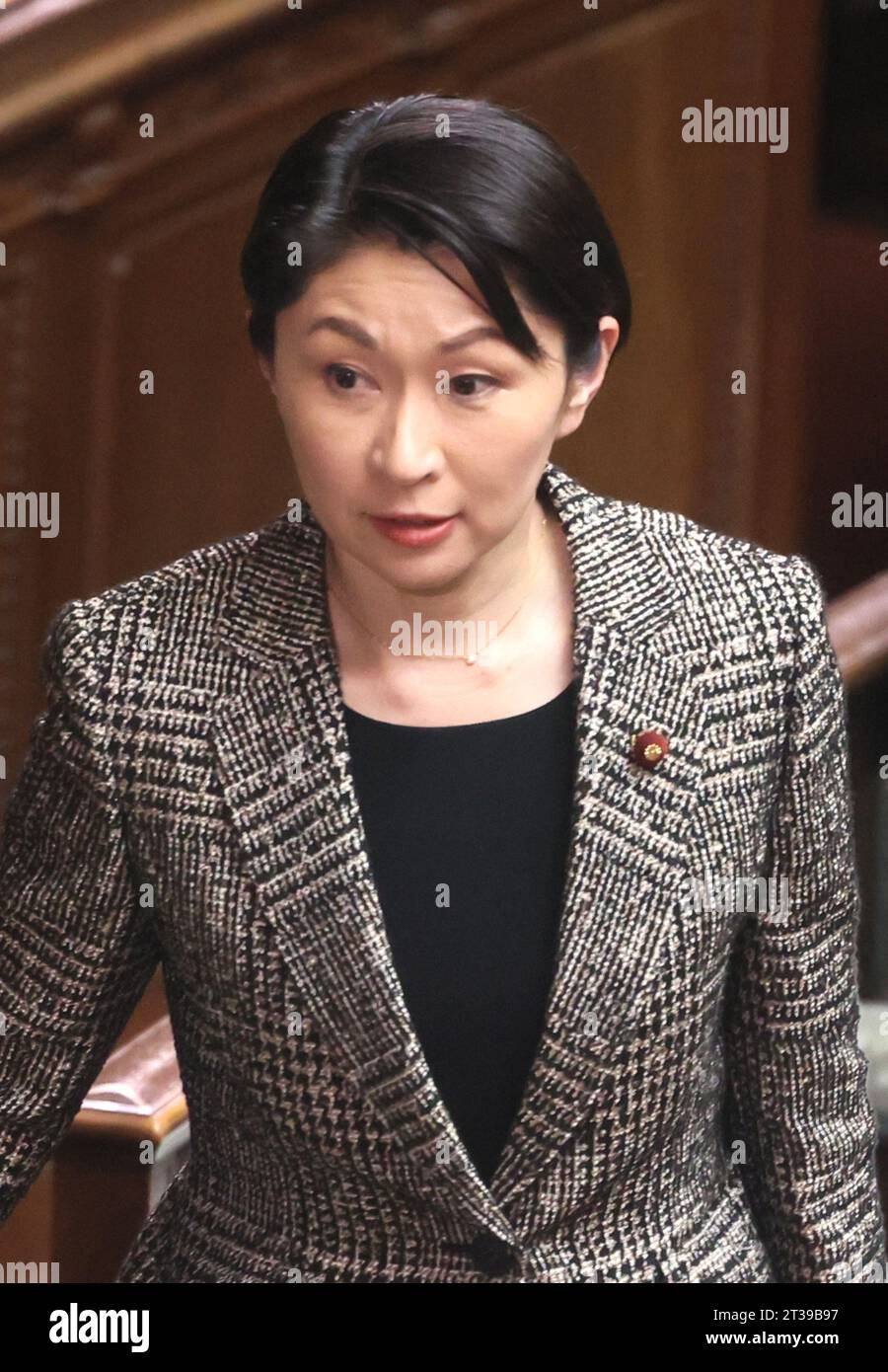 Tokyo, Japan. 24th Oct, 2023. Japan's ruling Liberal Democratic Party (LDP) election strategic committee chairwoman Yuko Obuchi arrives at Lower House's plenary session at the National Diet in Tokyo on Tuesday, October 24, 2023. LDP lost one of two seats at the national by-election on October 22. (photo by Yoshio Tsunoda/AFLO) Stock Photo