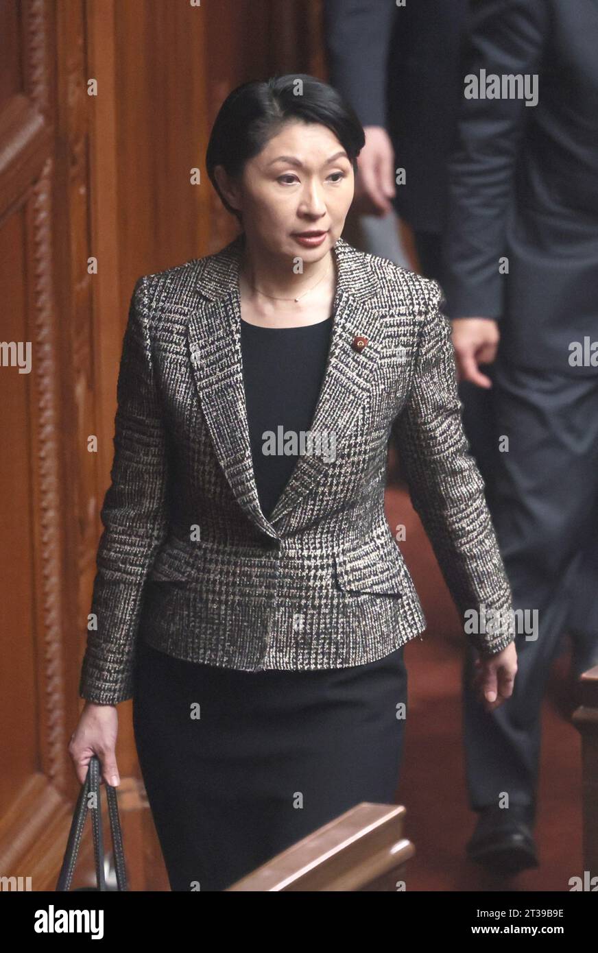 Tokyo, Japan. 24th Oct, 2023. Japan's ruling Liberal Democratic Party (LDP) election strategic committee chairwoman Yuko Obuchi arrives at Lower House's plenary session at the National Diet in Tokyo on Tuesday, October 24, 2023. LDP lost one of two seats at the national by-election on October 22. (photo by Yoshio Tsunoda/AFLO) Stock Photo
