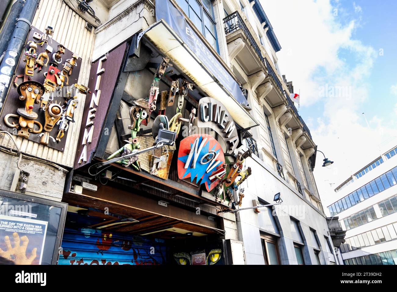 Exterior of Nova Cinema with bric-a-brac decorations over the entrance, Brussels, Belgium Stock Photo