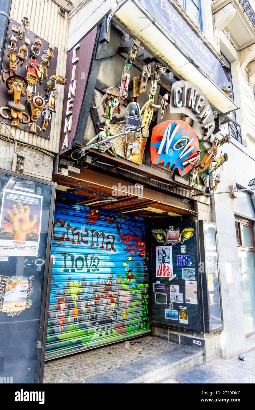 Exterior of Nova Cinema with bric-a-brac decorations over the entrance, Brussels, Belgium Stock Photo