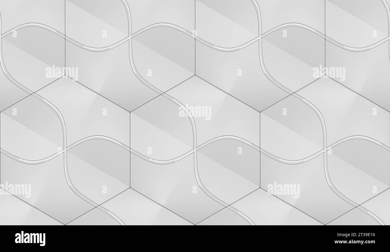 Full frame of 3D of hexagon tiles with black metallic decor Stock Photo