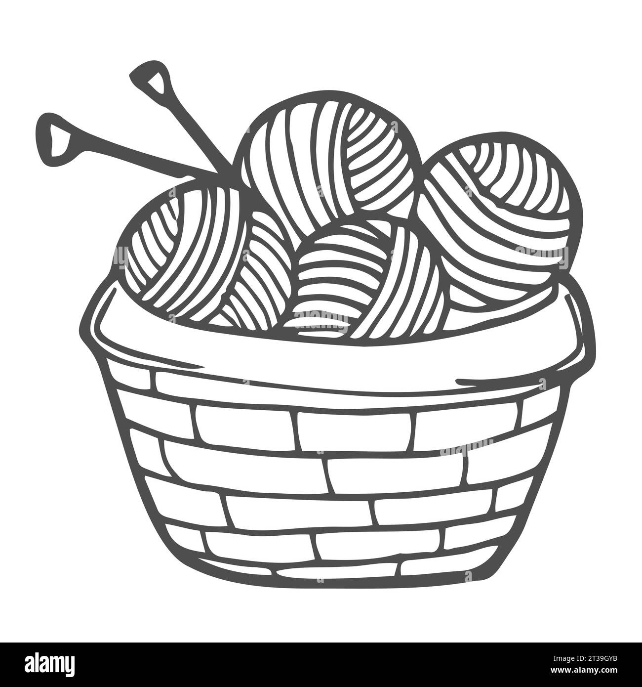 Vector illustration of balls of yarn in knitting basket. Can be used as ...
