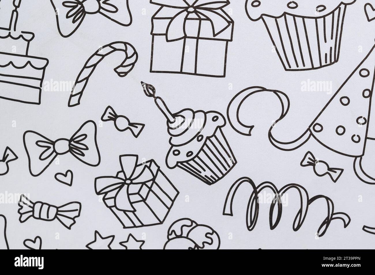 Background with festive patterns - Black and white birthday coloring ...