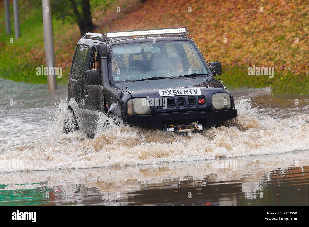 21st October Storm Babet flooding onStation Road  in Allerton Bywater,West Yorkshire,UK Stock Photo