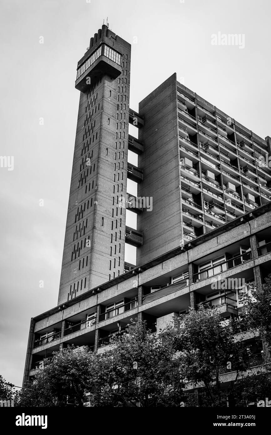 Trellick Tower, a Grade II* listed tower block in North Kensington. opened in 1972 and designed in the Brutalist style by architect Ernő Goldfinger, L Stock Photo