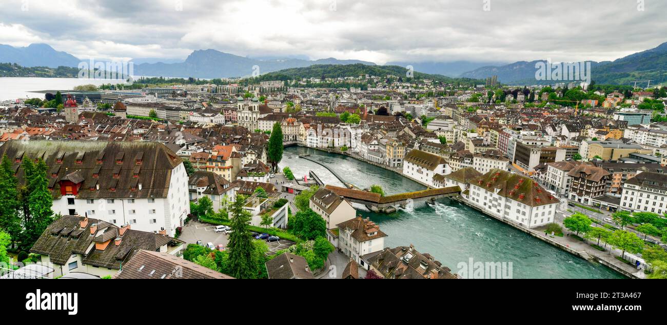 Top view of historic city center of Luzern, Switzerland. Stock Photo