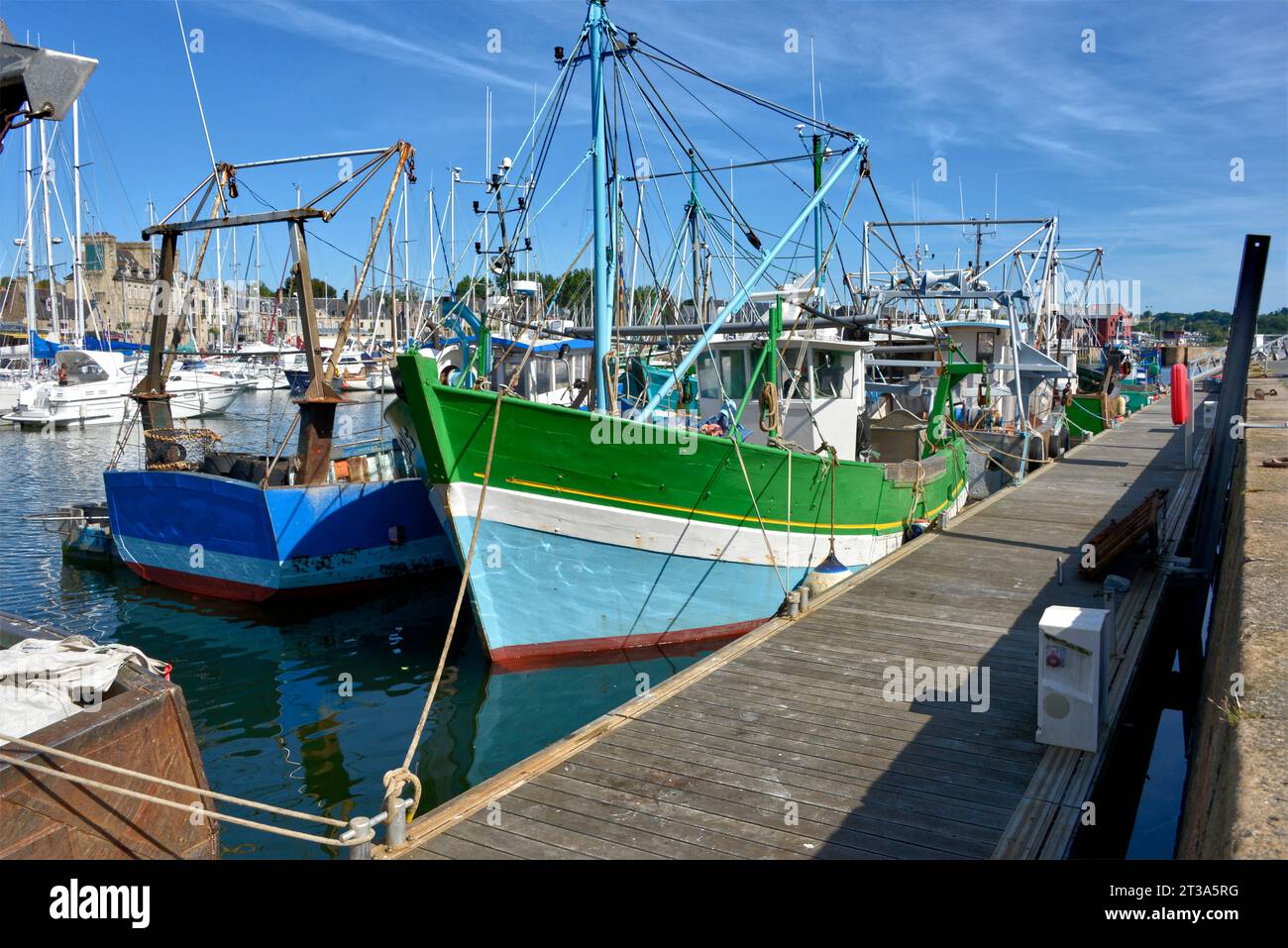 Fish boats in the port of Paimpol, a commune in the Côtes-d'Armor department in Brittany in northwestern France Stock Photo