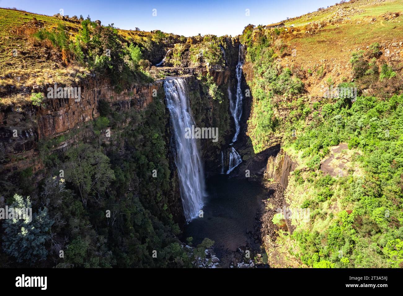 Aerial View Of Lisbon Falls In Graskop Mpumalanga South Africa Stock aerial-view-of-lisbon-falls-in-graskop-mpumalanga-south-africa-stock