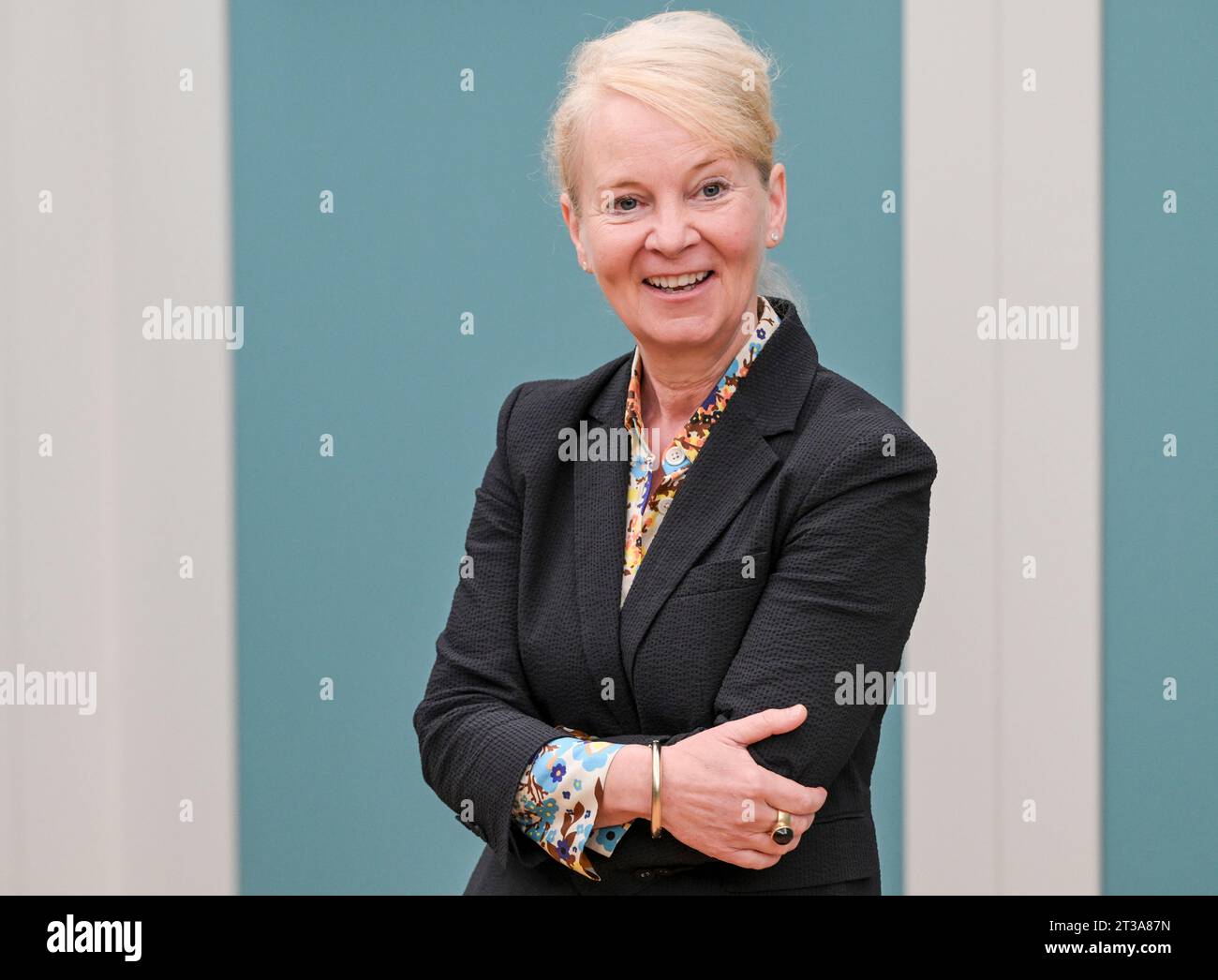 Potsdam, Germany. 24th Oct, 2023. Ortrud Westheider, art historian and director of the Museum Barberini, presents the annual program and the new exhibition 'Munch. Lebenslandschaft,' which will be on view starting November 18. The first exhibition at the Barberini on Edvard Munch's landscapes focuses on his engagement with nature. It presents around 90 works on loan, including from museums in Oslo, New York and Dallas. Credit: Jens Kalaene/dpa/Alamy Live News Stock Photo