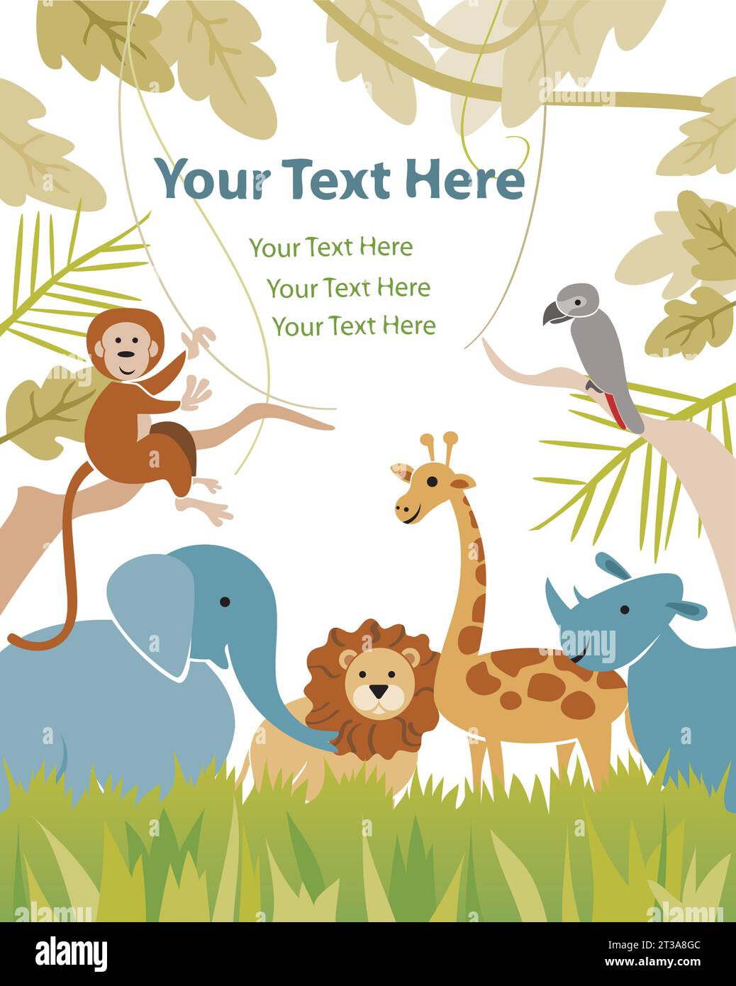 African Jungle Animals with trees, fields, grasslands in African Forest land Stock Vector Image