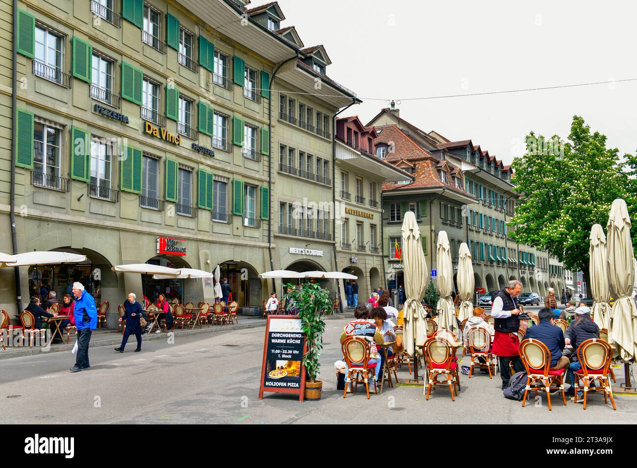 Bern-May 20 ,2023 :Outdoor restaurant Waisenhausplatz It is a plaza in the old town of Bern. Bern's medieval city center Switzerland Stock Photo