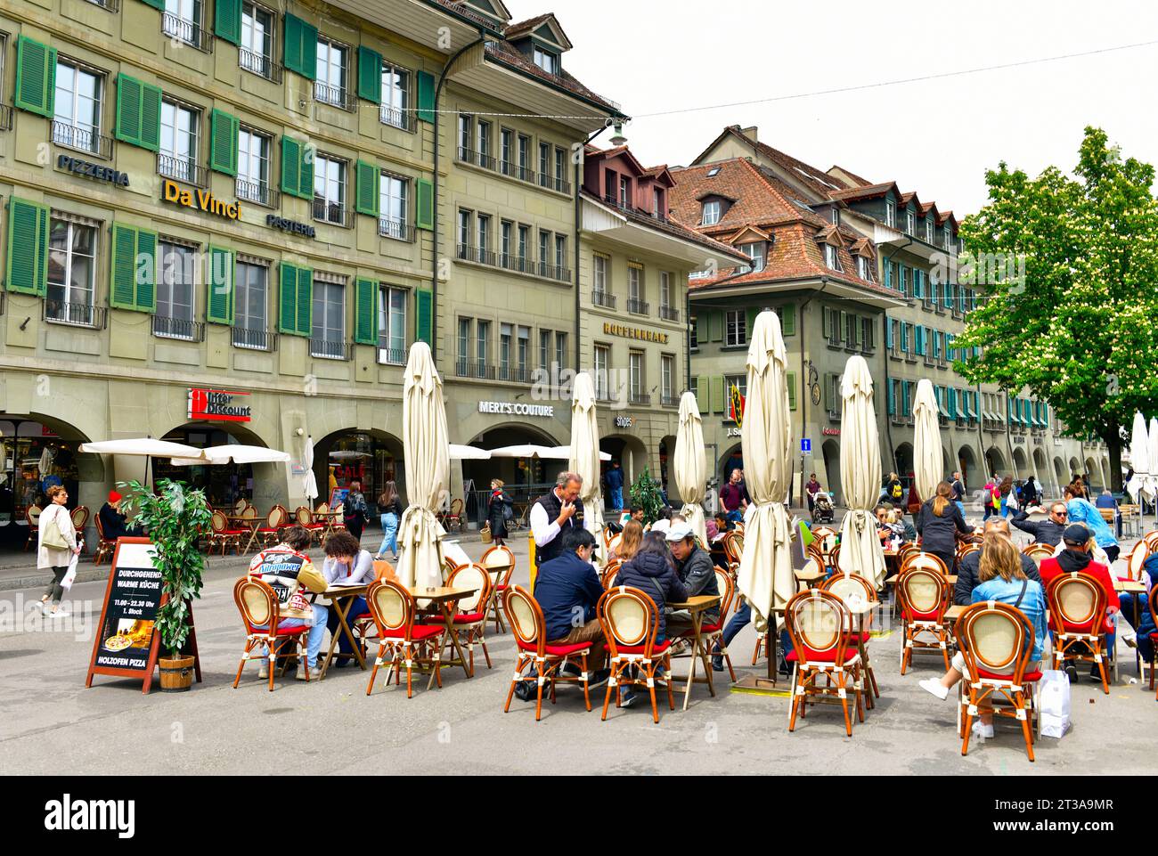 Bern-May 20 ,2023 :Outdoor restaurant Waisenhausplatz It is a plaza in the old town of Bern. Bern's medieval city center Switzerland Stock Photo