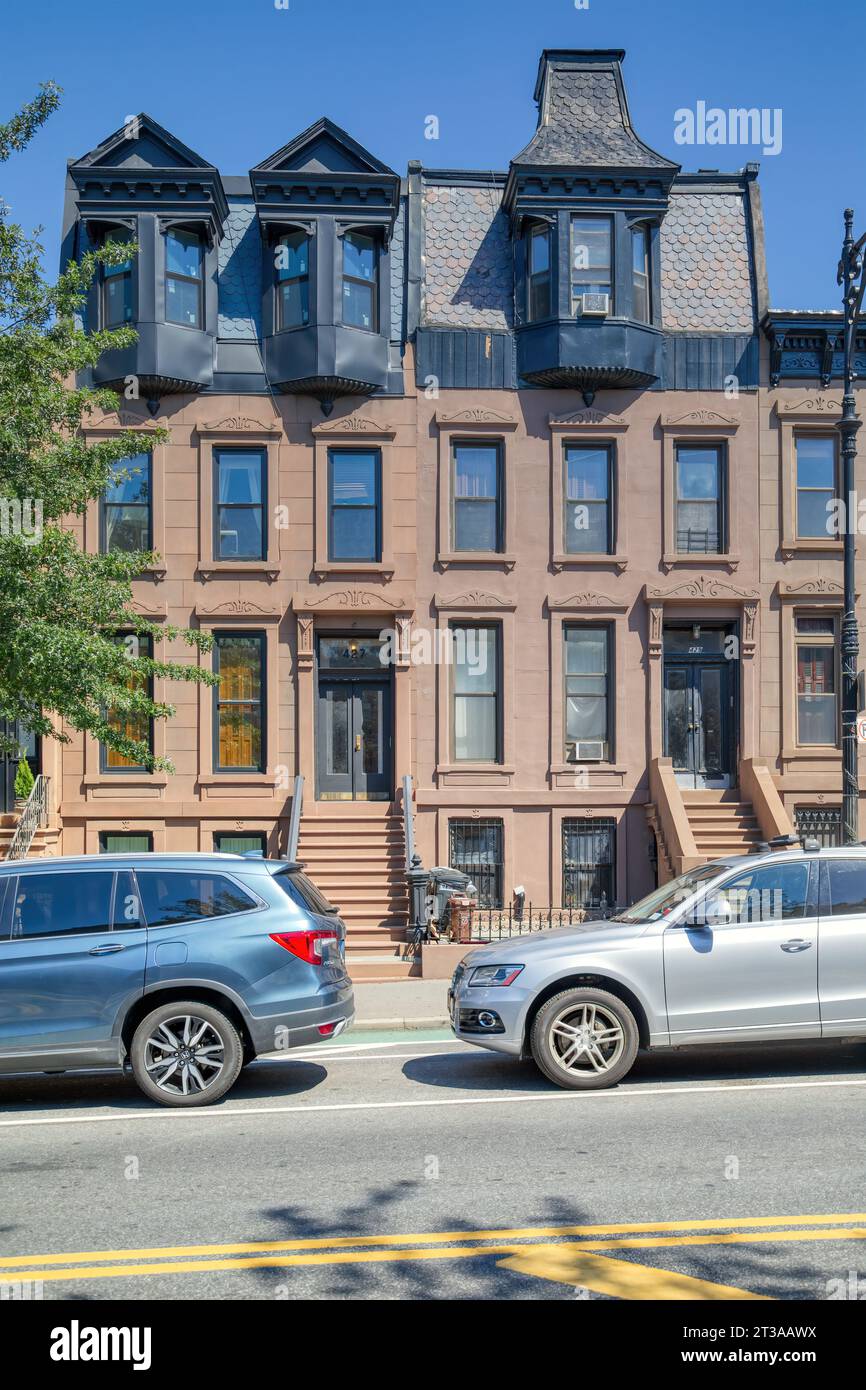Park Slope, Brooklyn Mansard roofed brownstone row houses on 9th