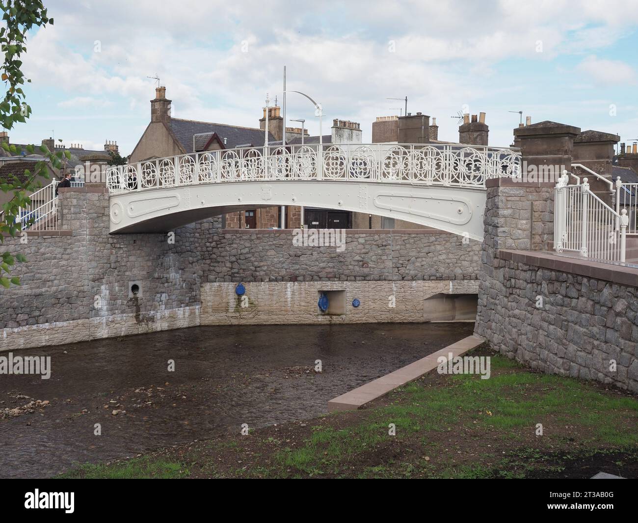 The White Bridge over Carron Water river in Stonehaven, UK Stock Photo