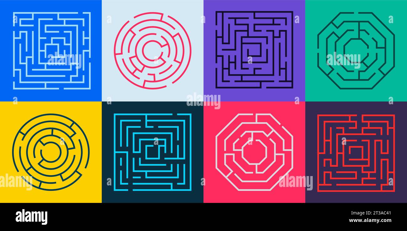 Maze path. Round labyrinth riddle with wrong way and right way
