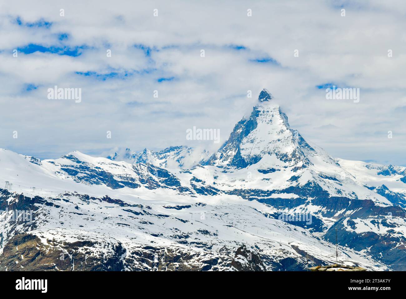 View of Swiss alp with Matterhorn peak in sunny day Zermatt Switzerland Stock Photo