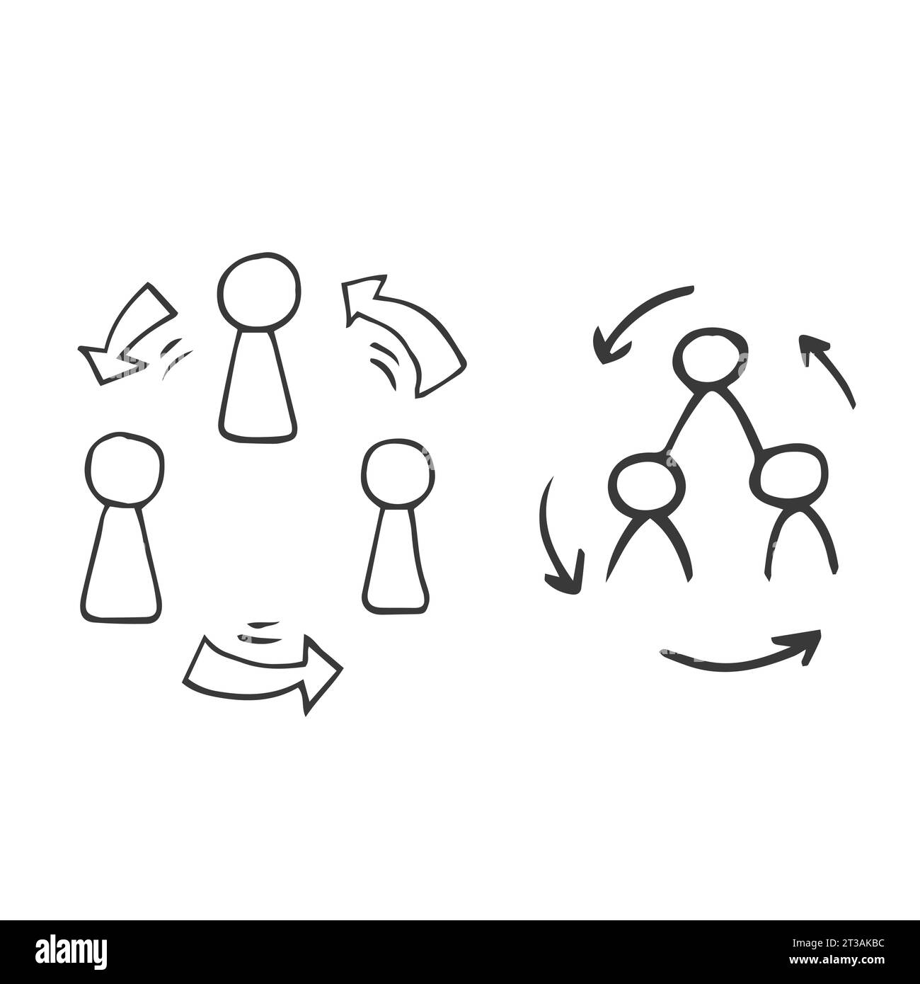 hand drawn Simple Set of Team Work Related Vector Line Icons. Contains such Icons as Cooperation, Collaboration, Team Stock Vector