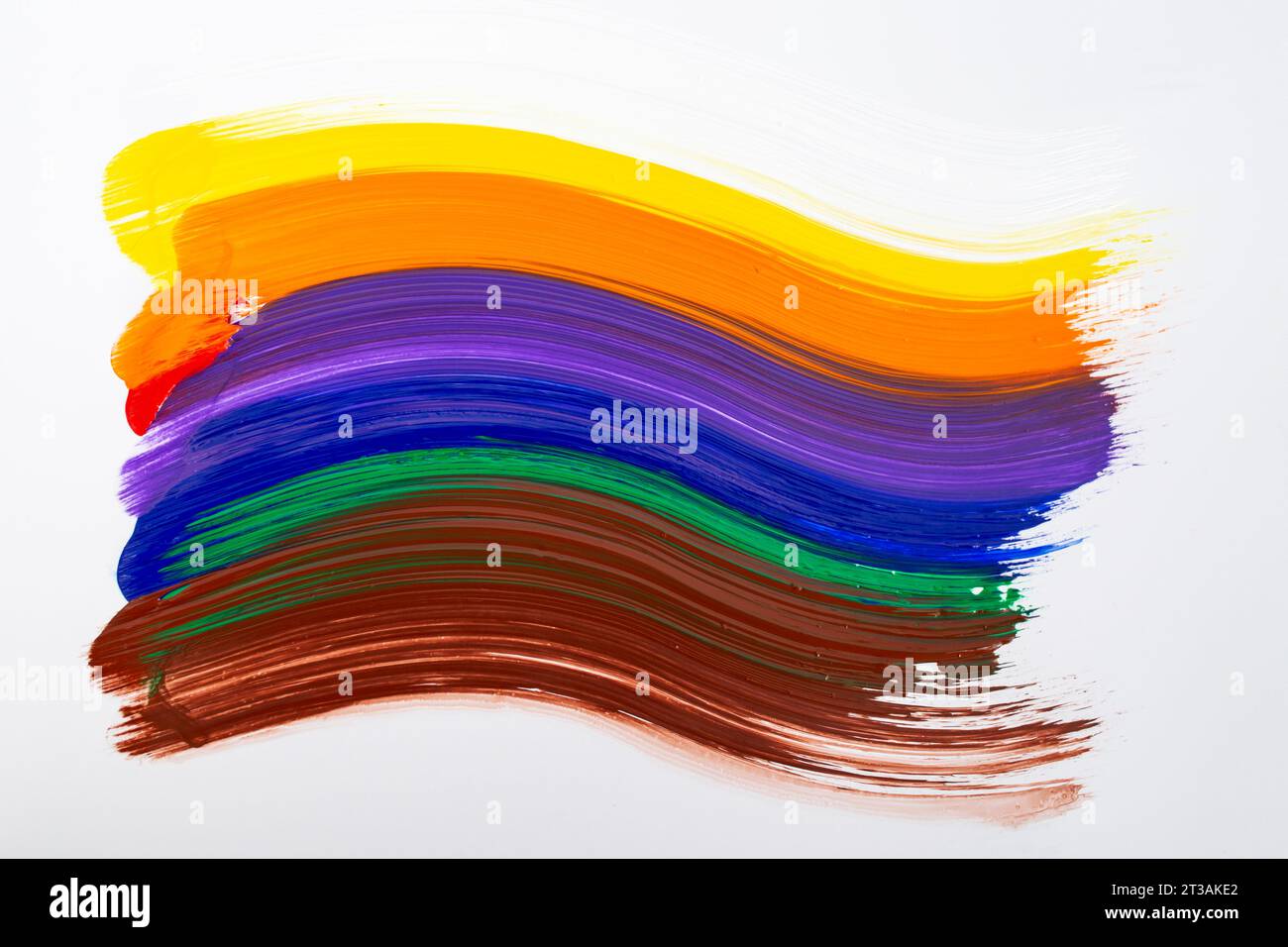 Rainbow colors in shape of a flag painted with a single brush stroke ...