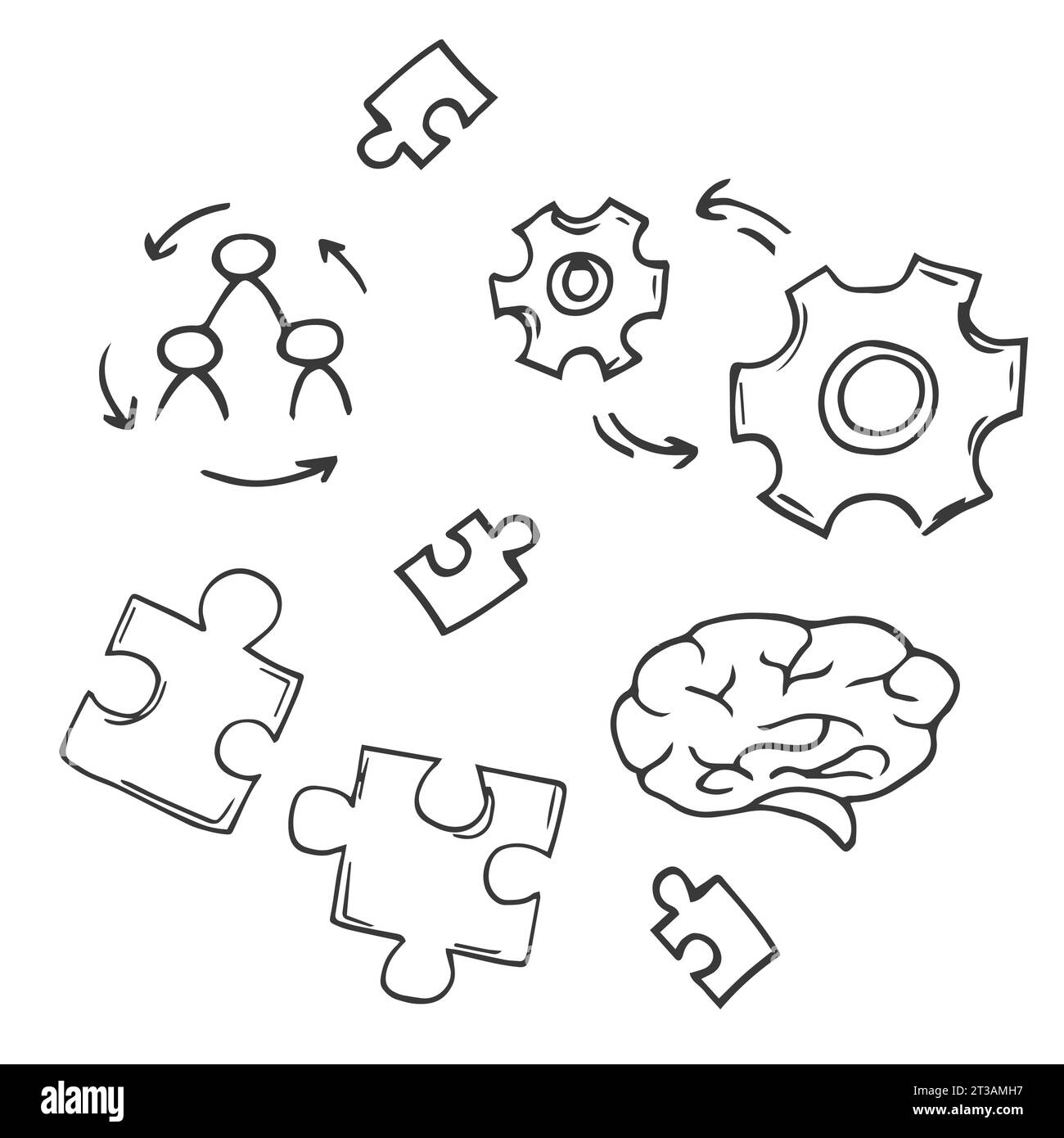 hand drawn Simple Set of Team Work Related Vector Line Icons. Contains such Icons as Cooperation, Collaboration, Team Meeting.doodle Stock Vector