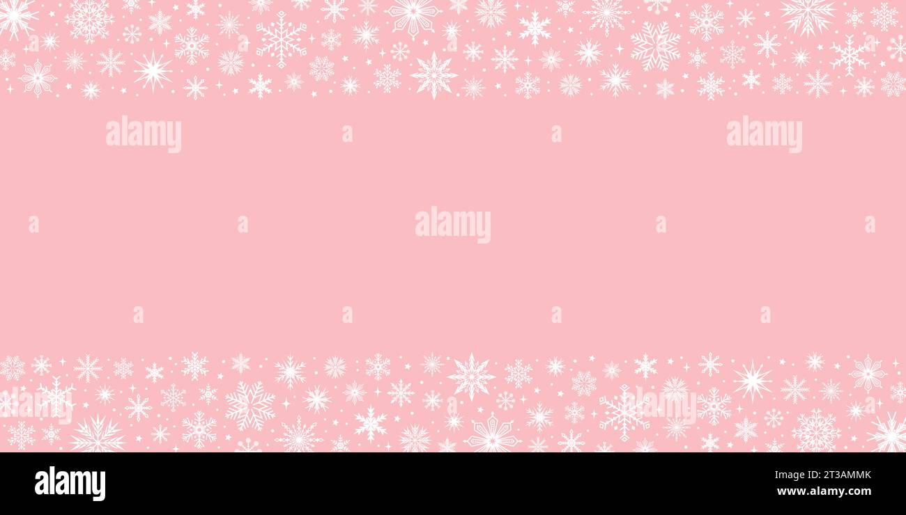 Christmas frame with white snowflakes on a pink background and copy ...