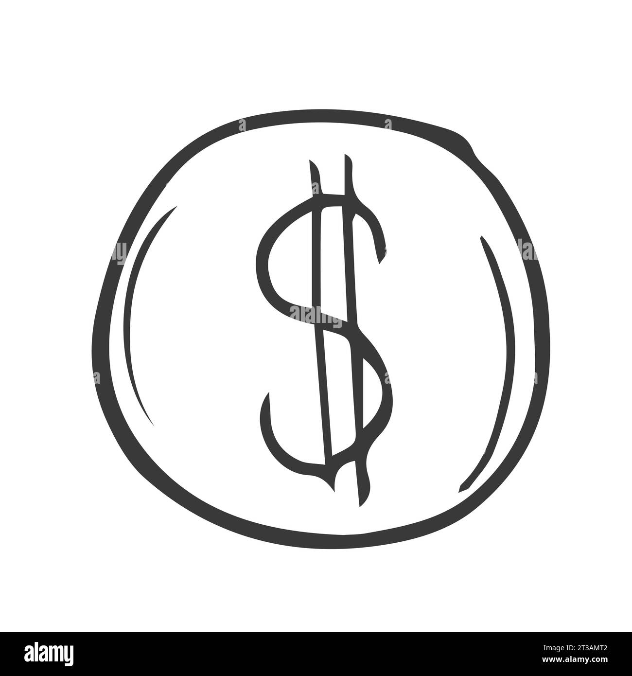 Dollar coin isolated on a white background. Gold money. Doodle vector ...