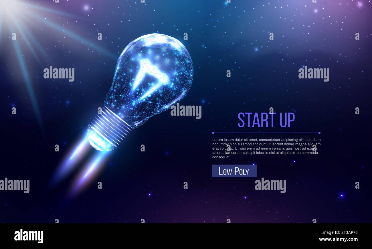 Bulb launch, wireframe polygonal style. Internet technology network ...