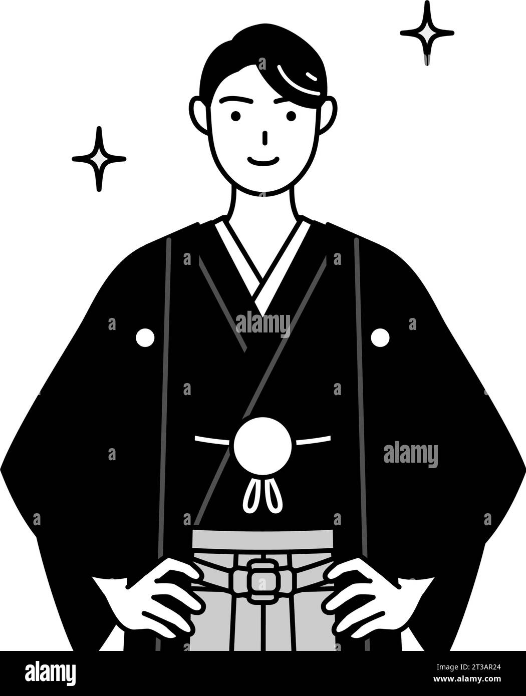 Man wearing Hakama with crest with his hands on his hips, Vector ...