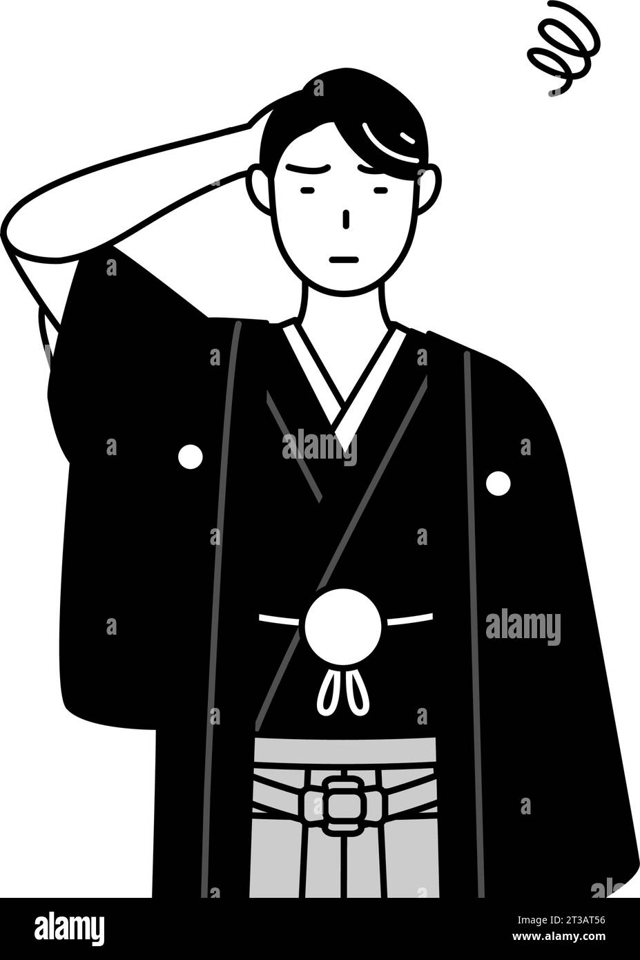 Man wearing Hakama with crest scratching his head in distress, Vector ...