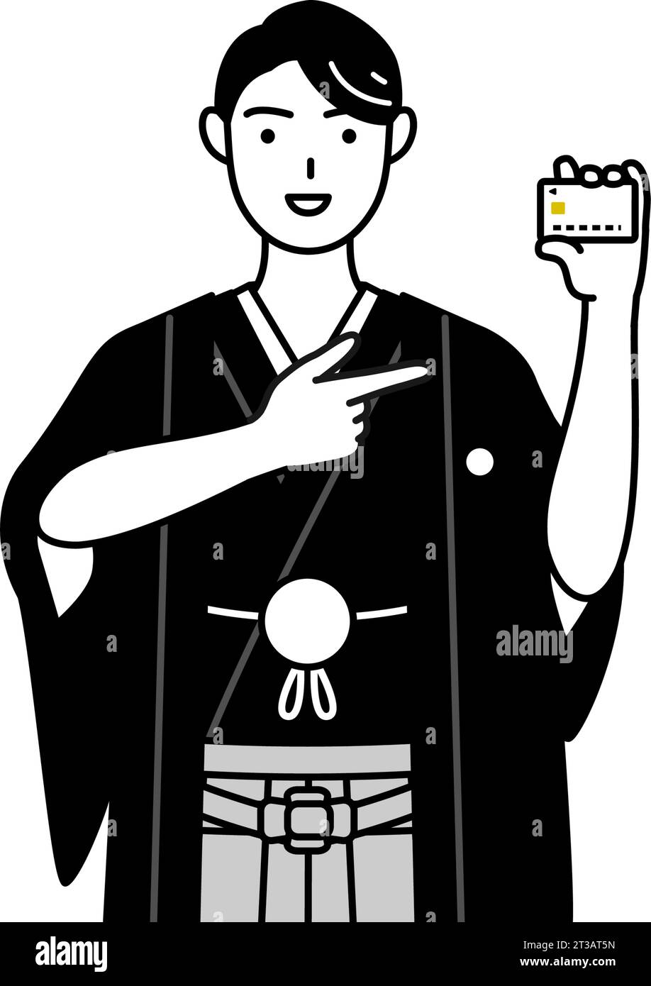 Man wearing Hakama with crest recommending credit card payment, Vector ...