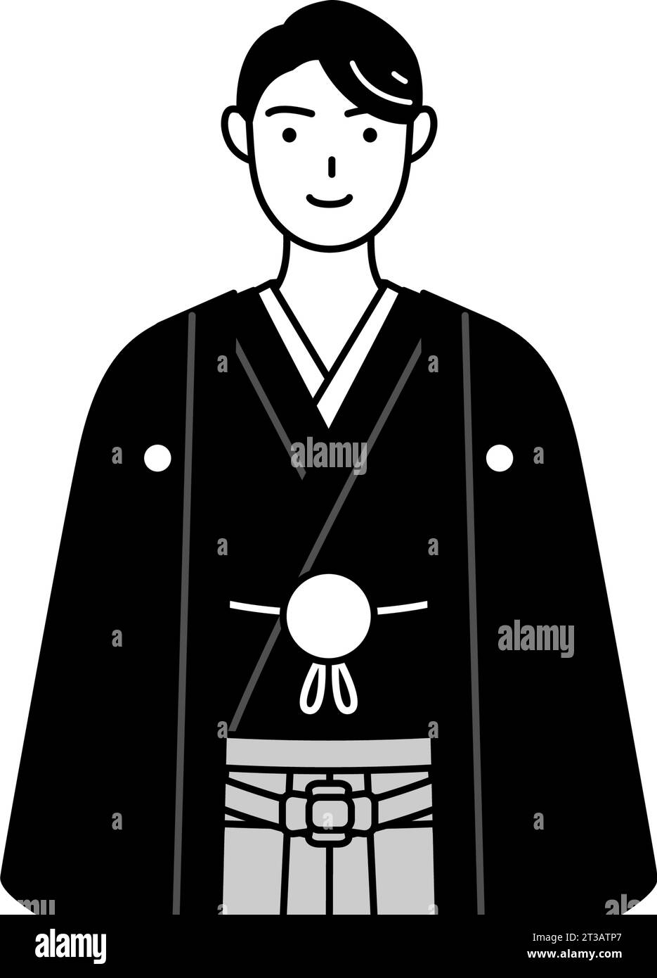 Man wearing Hakama with crest with a smile facing forward, Vector ...