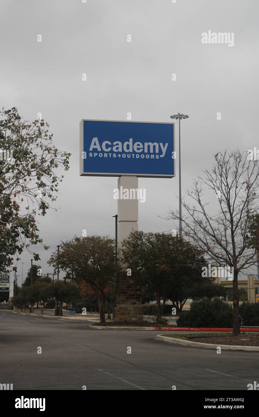 Parking lot sign of an Academy Sports Outdoors store along Interstate