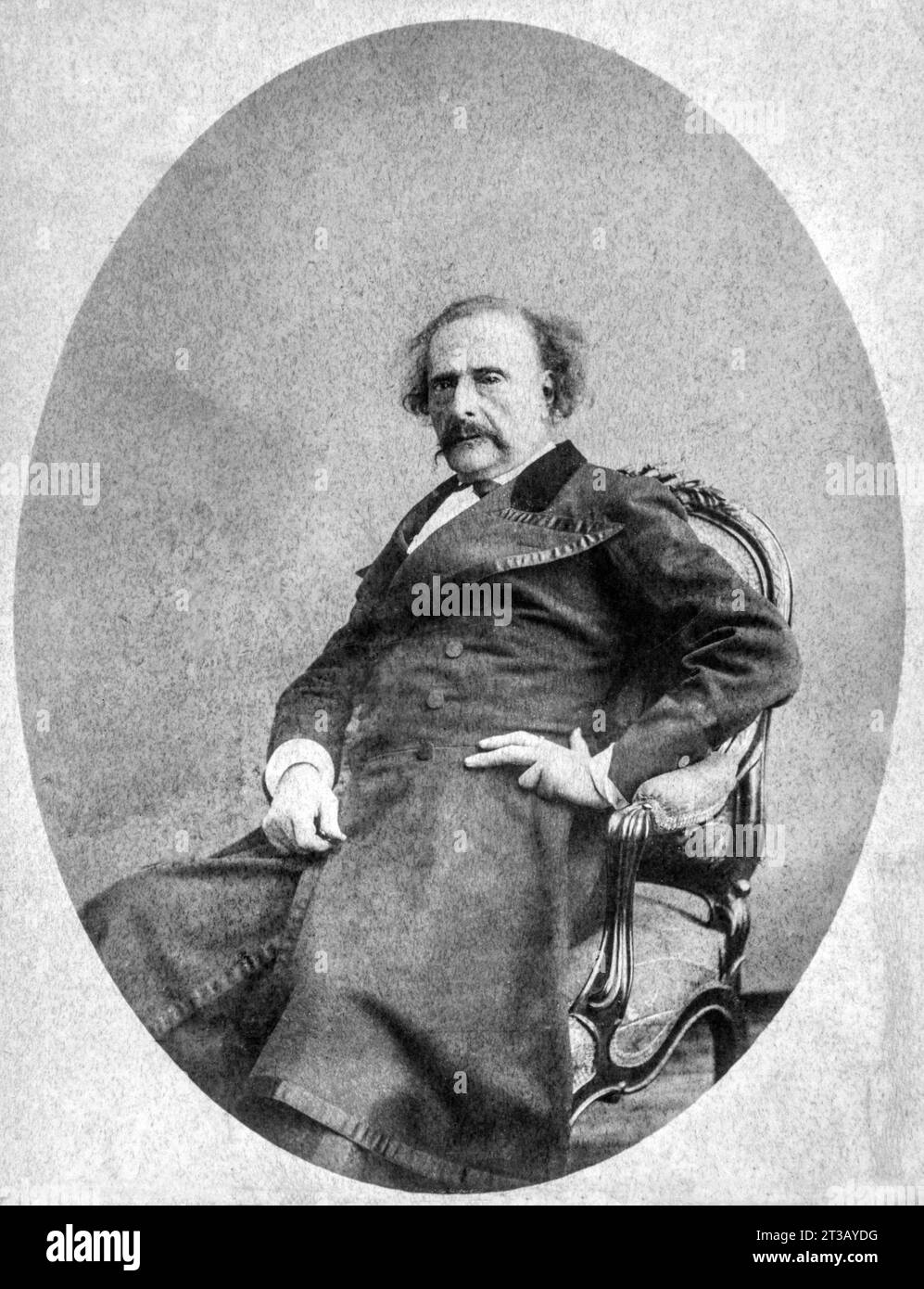 Photography , Portrait of Jules Amédée Barbey d'Aurevilly, known as Jules Barbey d'Aurevilly, is a French writer (1808 - 1889) Nicknamed the constable of letters by Léon Bloy, he contributed to enlivening French literary life in the second half of the 19th century . He was at the same time novelist, short story writer, essayist, poet, literary critic, journalist3, dandy (attitude of life that he theorized, before Baudelaire, through his essay On Dandyism and George Brummell), and polemicist. Stock Photo