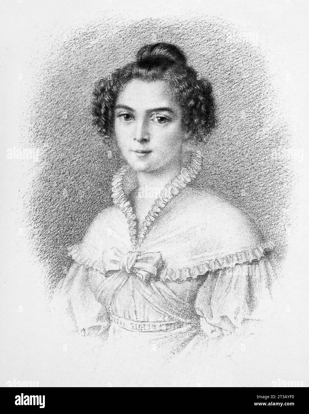 Engraving , Portrait of Adele Hugo ( 1830 - 1915 ) composer, fifth child and second daughter of Victor Hugo and Adèle Foucher (also called Adèle Hugo) the only one who survived her illustrious father Victor Hugo Stock Photo