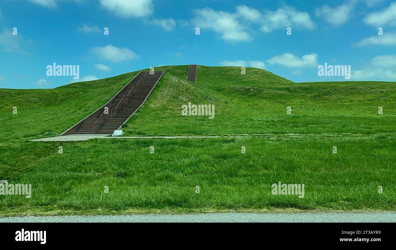 Collinsville, IL USA - May 9, 2023:  Indian mounds at Cahokia Mounds State Historic Site in Collinsville, Illinois. Stock Photo