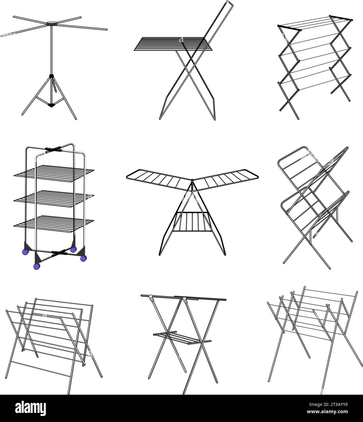 clothes drying rack set cartoon vector illustration Stock Vector Image