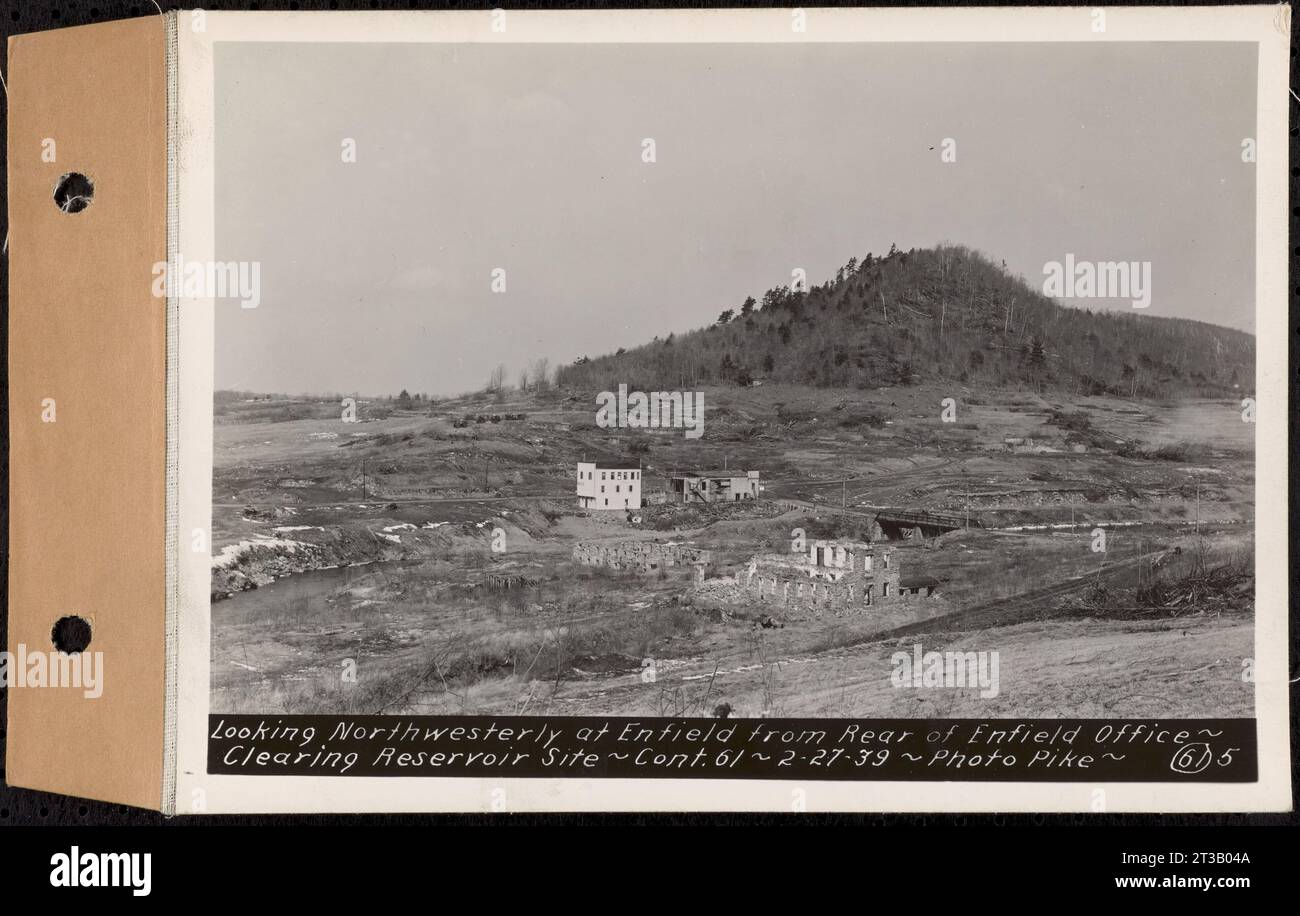 Contract No. 61, Clearing West Branch, Quabbin Reservoir, Belchertown, Pelham, Shutesbury, New Salem, Ware (including in areas of former towns of Enfield and Prescott), looking northwesterly at Enfield from rear of Enfield Office, Enfield, Mass., Feb. 27, 1939 Stock Photo