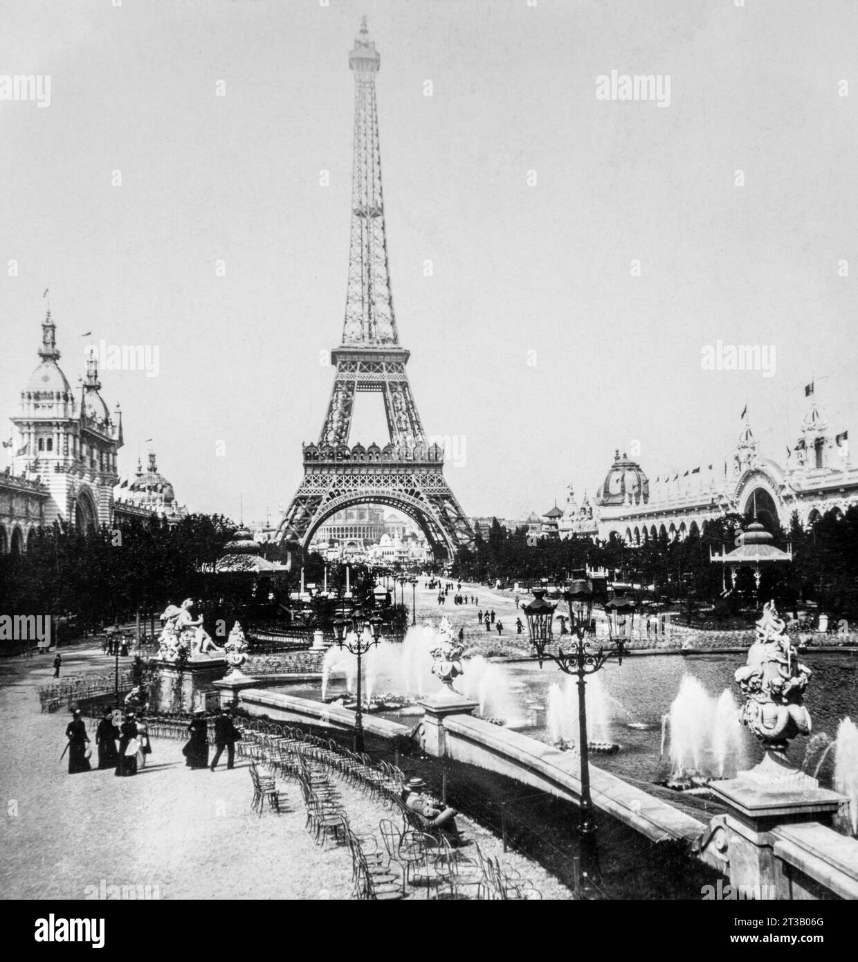 The Eiffel Tower seen from the Palais de l'Electricite during the 1900 Universal Exhibition in Paris Stock Photo