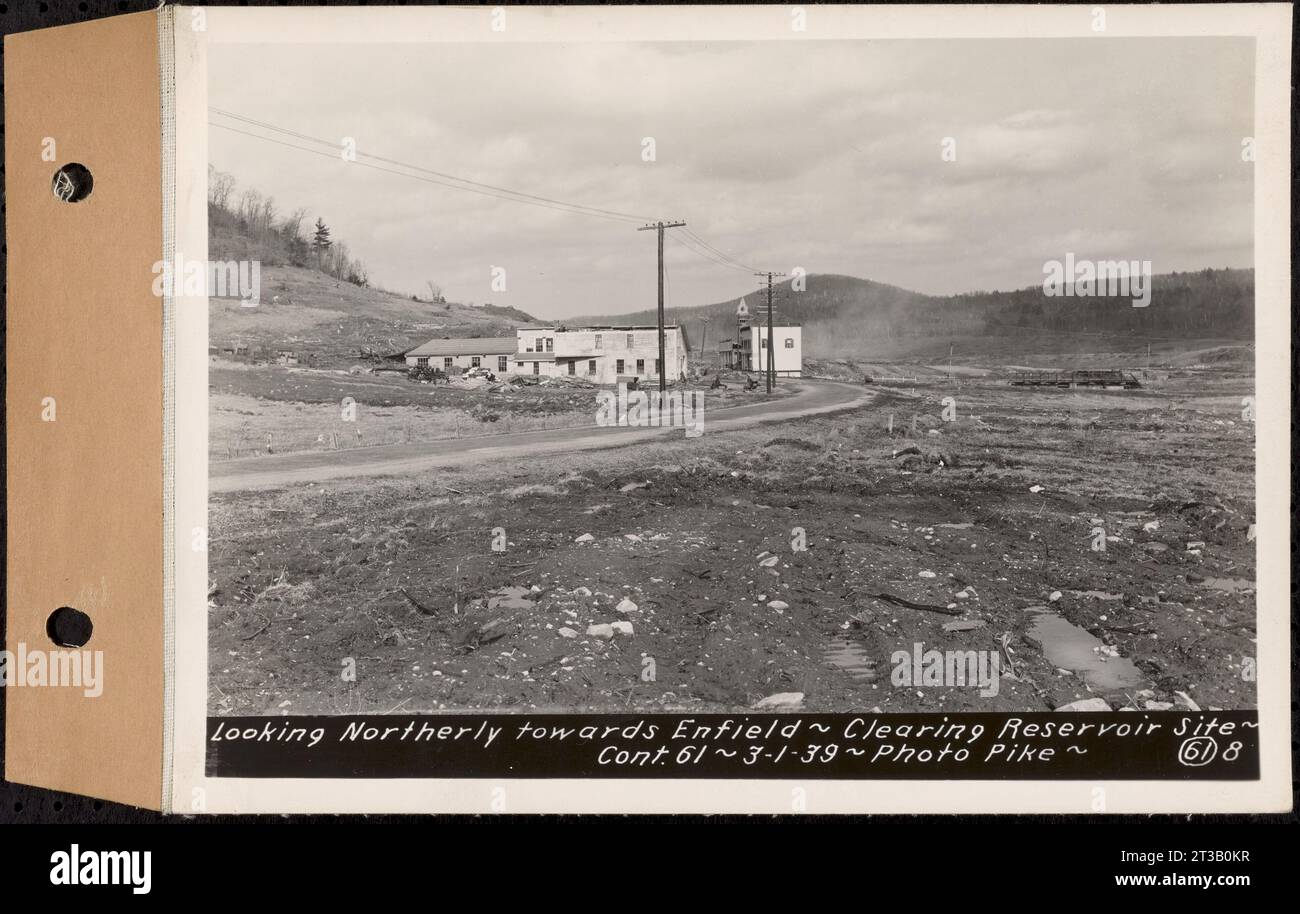 Contract No. 61, Clearing West Branch, Quabbin Reservoir, Belchertown, Pelham, Shutesbury, New Salem, Ware (including in areas of former towns of Enfield and Prescott), looking northerly towards Enfield, Enfield, Mass., Mar. 1, 1939 Stock Photo
