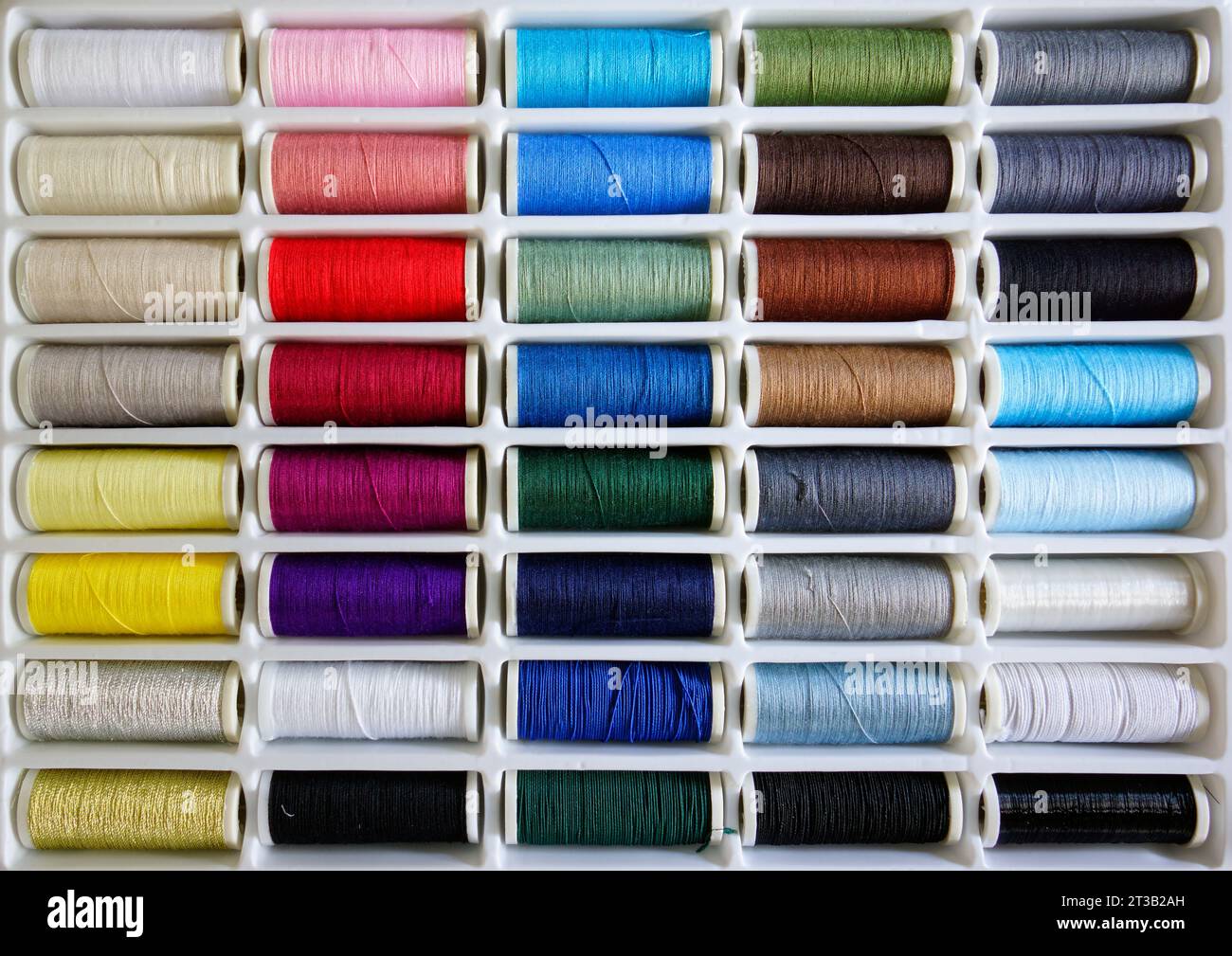 Sewing threads multicolored background closeup Stock Photo